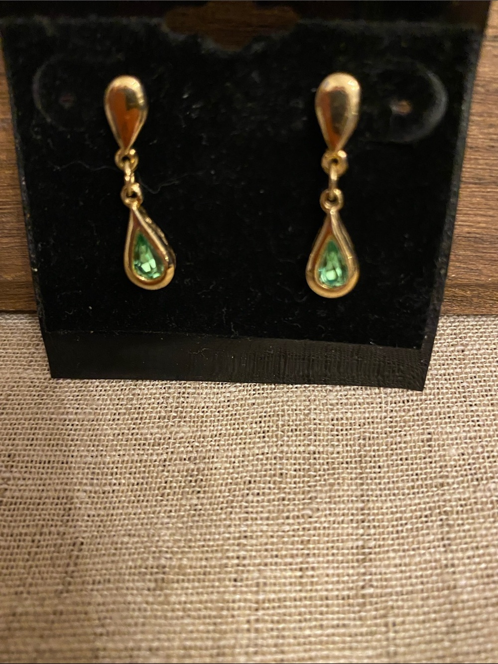 Vintage Bezel set Peridot Crystal gold-tone drop drop earrings